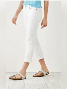 J. Jill Denim Women's White High-Rise Cropped Cuffed Jeans Elastic Waist Size 16